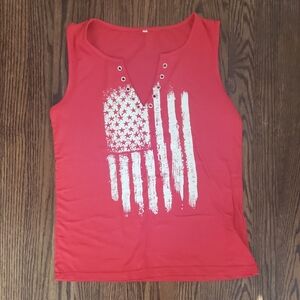 Red Sleeveless Top with Flag Design